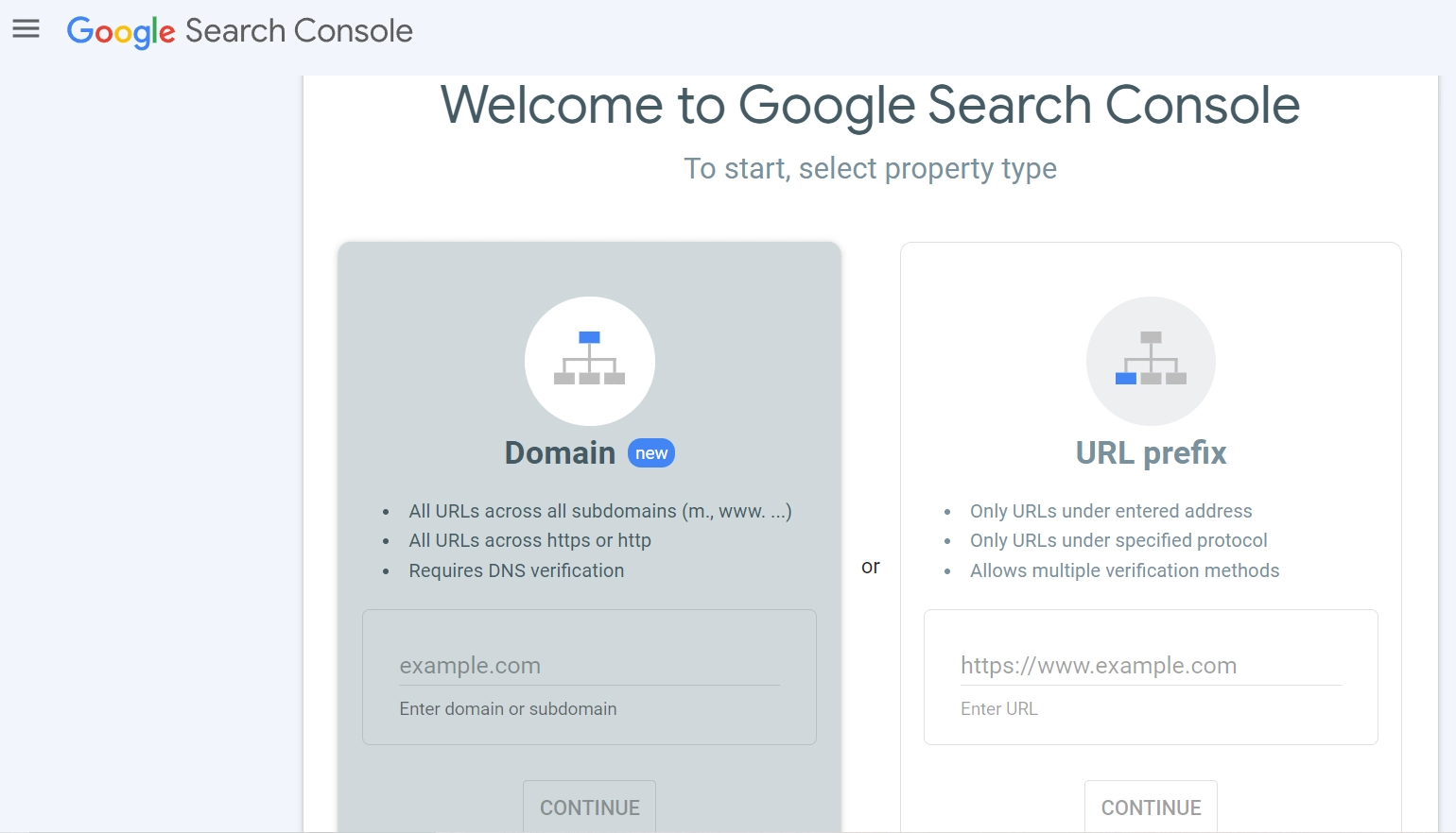 อินเทอร์เฟซต้อนรับสำหรับ Google Search Console