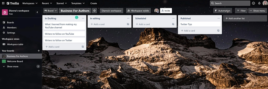 Trello 인터페이스 - 보드