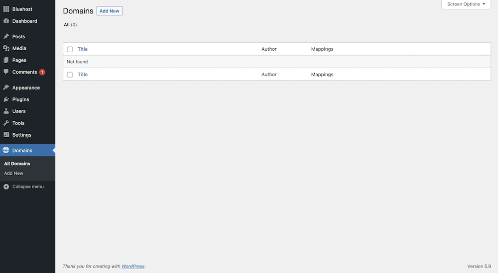 Пустой экран All Domain в WordPress.