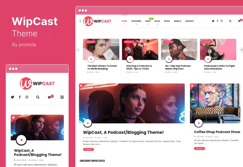 ธีม WipCast - ธีม WordPress บล็อกพอดคาสต์