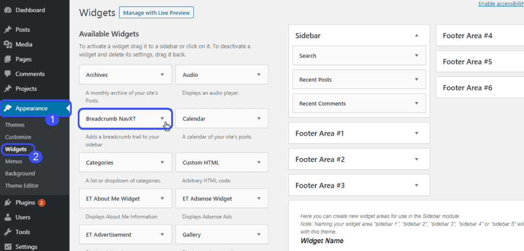 ปลั๊กอินเบรดครัมบ์ของ WordPress