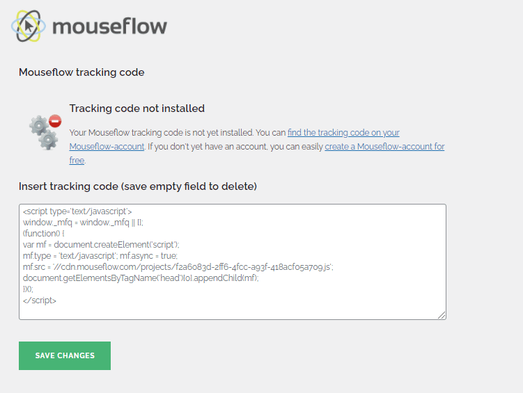 Mouseflow สำหรับโค้ดติดตาม WordPress