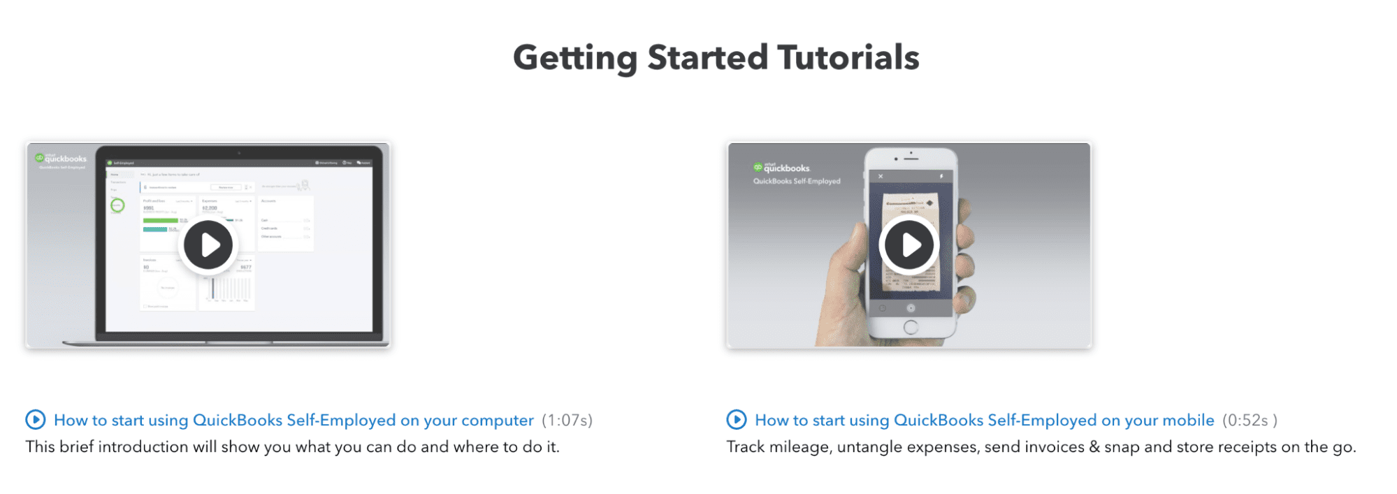 ภาพหน้าจอของ Quickbooks Self-Employed tutorials