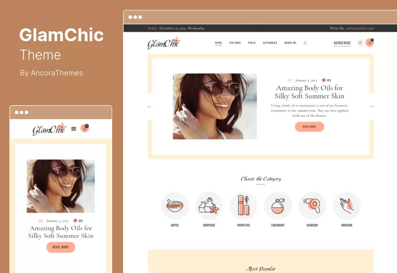 ธีม GlamChic - บล็อกความงามออนไลน์นิตยสาร WordPress Theme