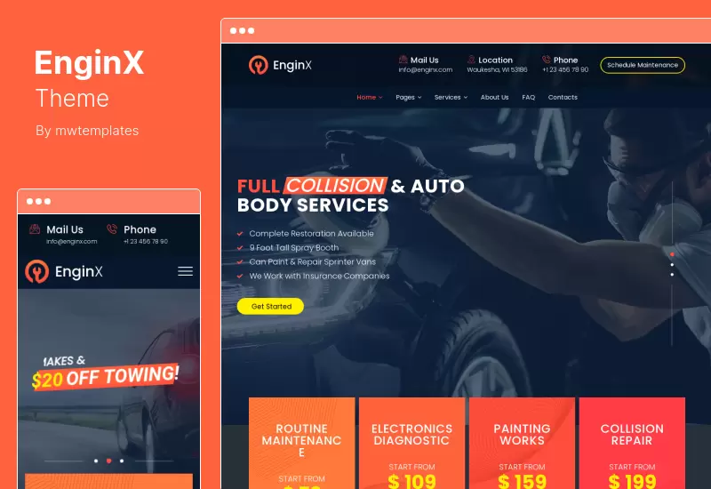 ธีม EnginX - บริการซ่อมรถยนต์ WordPress Theme