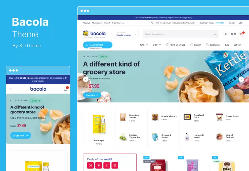 Tema Bacola - Tienda de comestibles Comercio electrónico Tema de WordPress