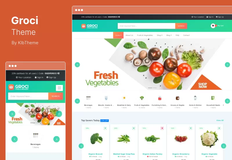 Groci Theme - Tema de WordPress para el mercado de comestibles de alimentos orgánicos