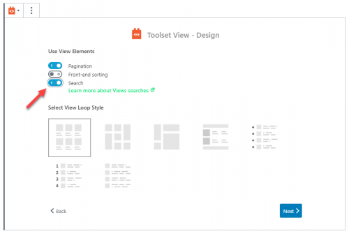 Habilitación de la búsqueda personalizada al crear una nueva Vista