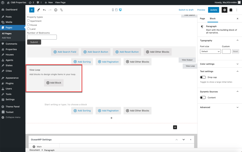 Agregar bloques dentro de un View Loop para diseñar los resultados de búsqueda