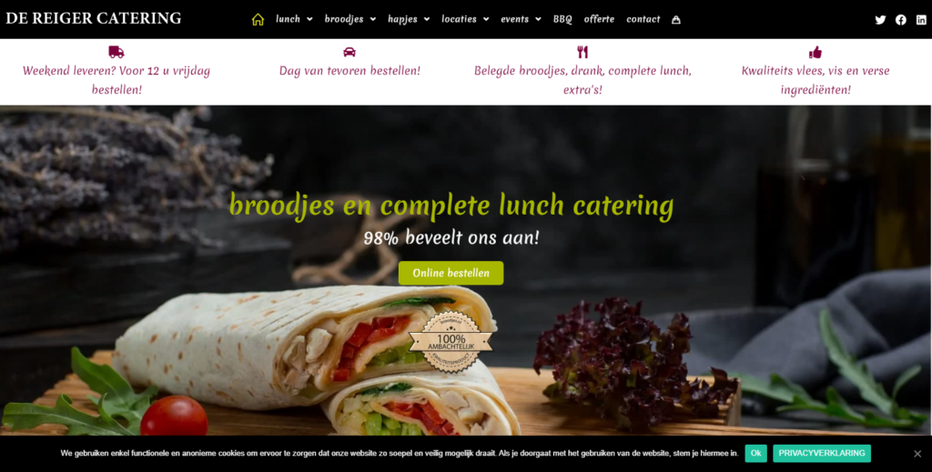 descripción general de la página principal de un sitio web de catering de negocios de comercio electrónico creado con el tema de WordPress gratuito OceanWP