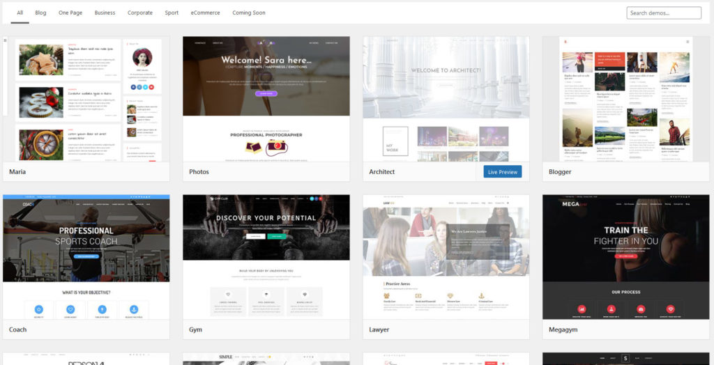 เทมเพลตสาธิต OceanWP พร้อมรีเซ็ต WP