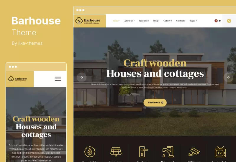 ธีม Barhouse - การก่อสร้างบ้านไม้ Woodworks WordPress Theme