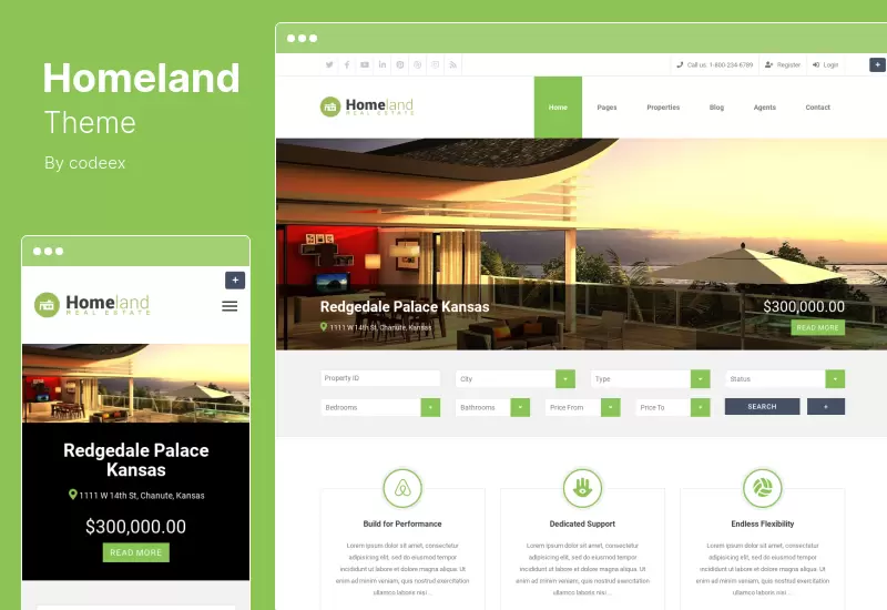 ธีมบ้านเกิด - ธีม WordPress ที่ตอบสนองต่ออสังหาริมทรัพย์