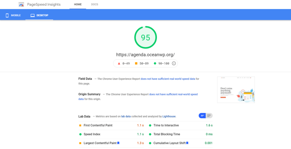 การเปรียบเทียบ elementor กับ gutenberg: การเปรียบเทียบความเร็วของหน้า - หน้าเดสก์ท็อปของ elementor