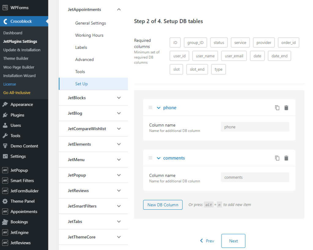captura de pantalla de la configuración del complemento de reserva de citas: paso 2