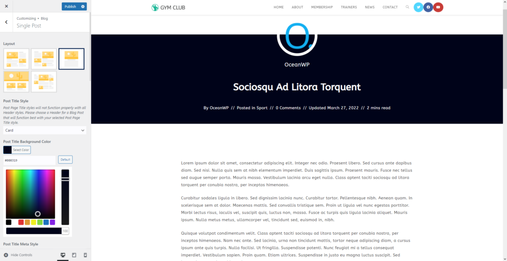 Actualización de OceanWP: vista previa del nuevo estilo de título de publicación de blog de tarjeta