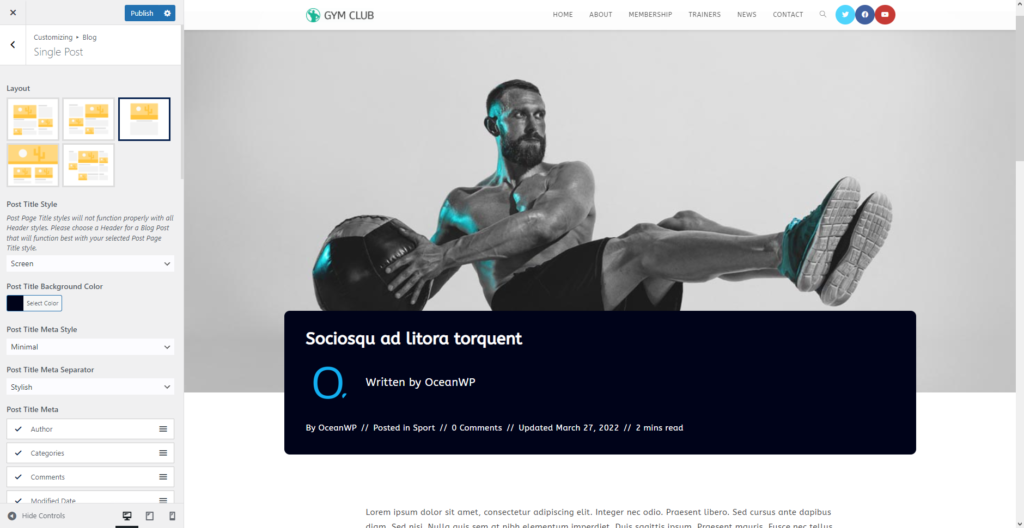 Actualización de OceanWP: vista previa del nuevo estilo de título de publicación de blog en pantalla