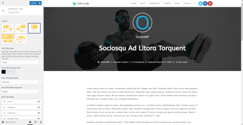 Actualización de OceanWP: vista previa del nuevo estilo de título de publicación de blog de portada