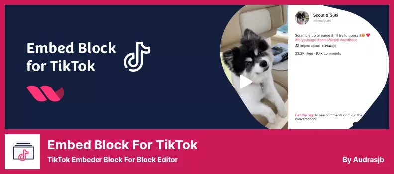 Insertar bloque para el complemento TikTok - TikTok Embeder Block para Block Editor