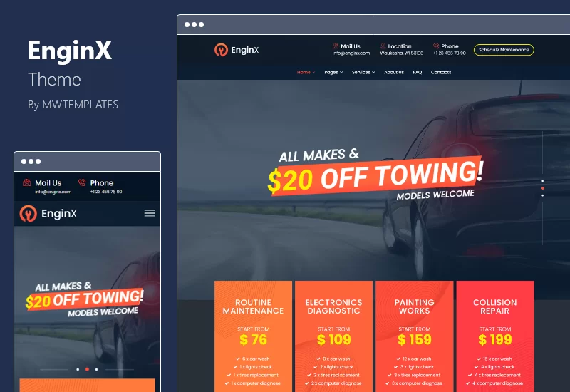 Tema EnginX - Tema de WordPress para servicio de reparación de automóviles