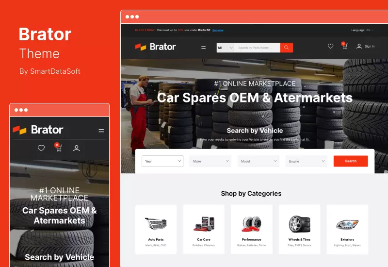 Tema Brator - Tema WooCommerce de WordPress para piezas de automóviles