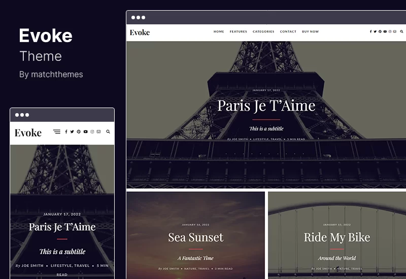 ธีม Evoke - เรื่องราวเกี่ยวกับรูปภาพ WordPress Blog Theme