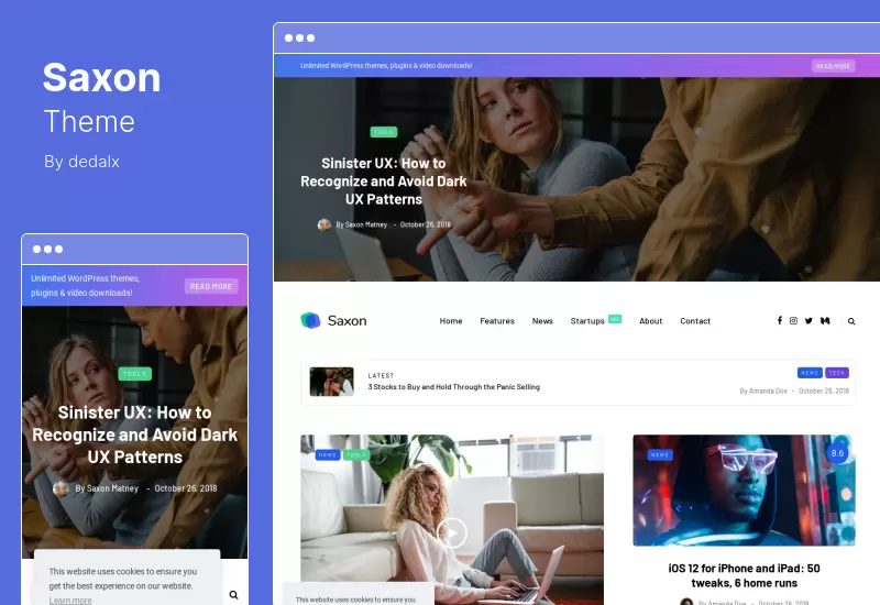 ธีมแซ็กซอน - เนื้อหาไวรัส นิตยสารบล็อก และธีมการตลาด WordPress