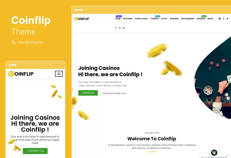 ธีม Coinflip - คาสิโนพันธมิตรการพนัน WordPress Theme