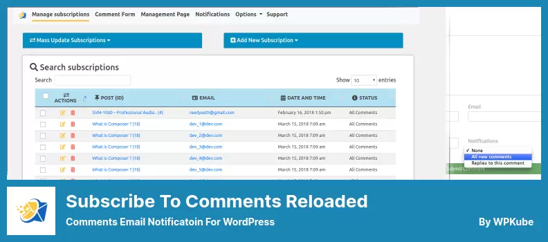 สมัครรับความคิดเห็น Reloaded Plugin - ความคิดเห็น อีเมลแจ้งการแจ้งเตือนสำหรับ WordPress