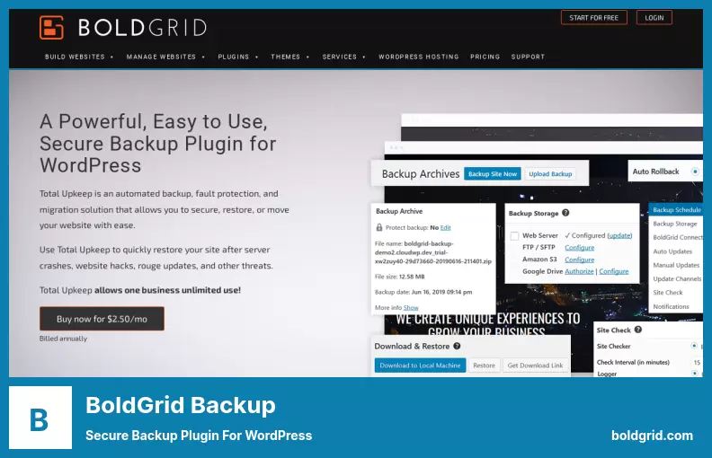 BoldGrid Backup Plugin - Complemento de copia de seguridad segura para WordPress