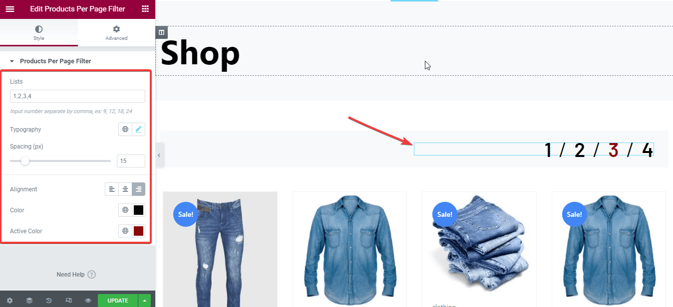 Shop-Seite mit Widget anpassen