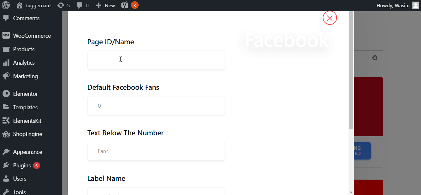 ตั้งค่าฟิลด์ของส่วน Facebook