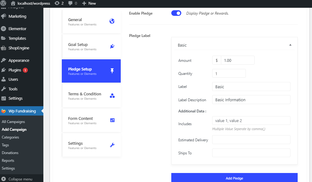 Configuración del compromiso de financiación colectiva