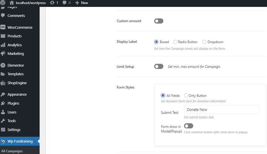 Otras configuraciones en una sola campaña