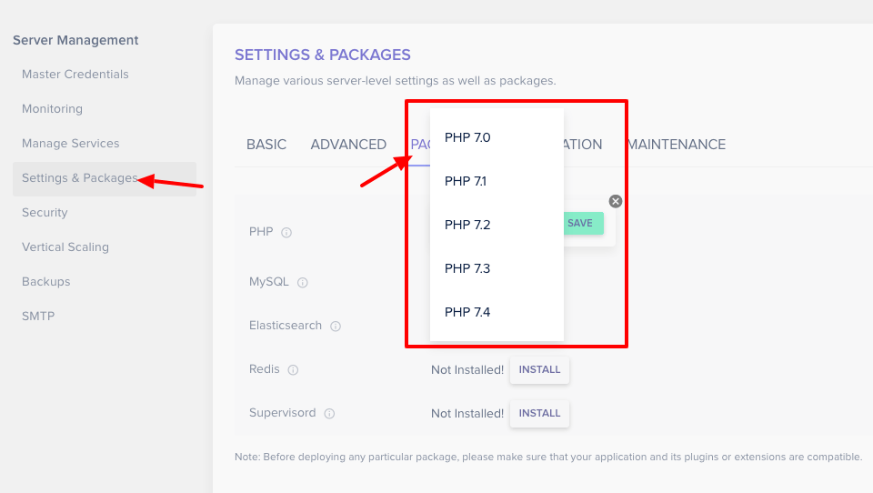 cloudways-PHP-อัปเดต