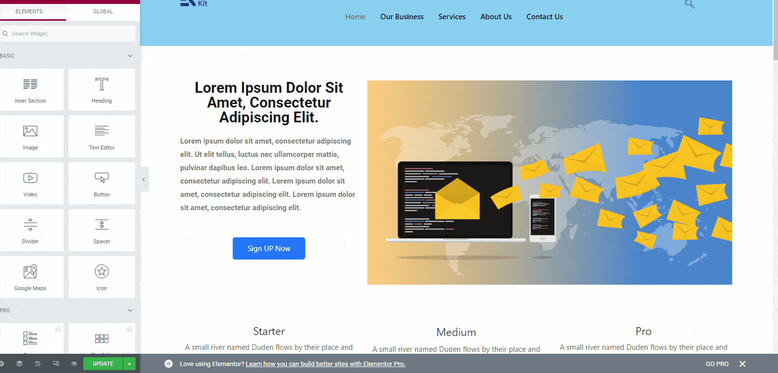 aspectul final al site-ului web SaaS