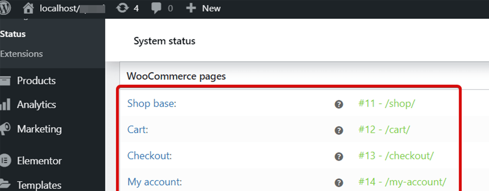 檢查 WooCommerce 頁面狀態