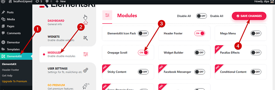 Turnon Onepage Scroll by ElementsKit 一頁導航 elementor