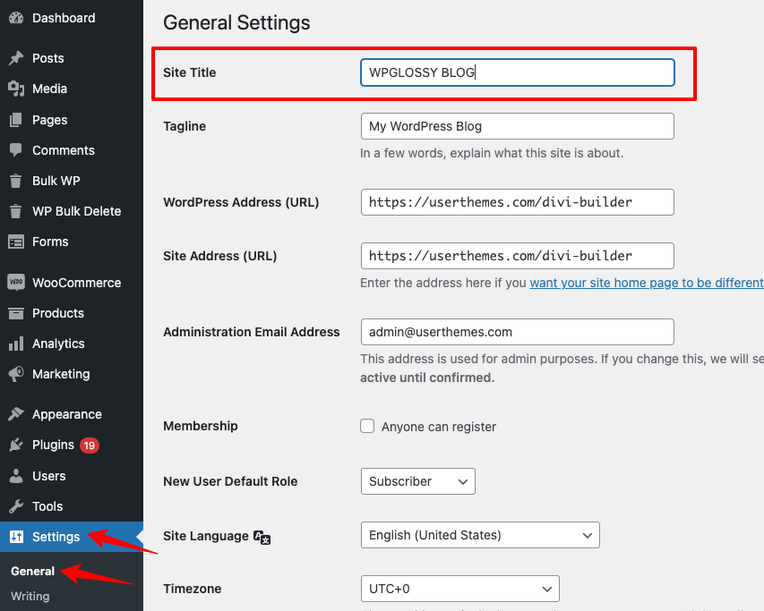 更改 wordpress 博客名稱