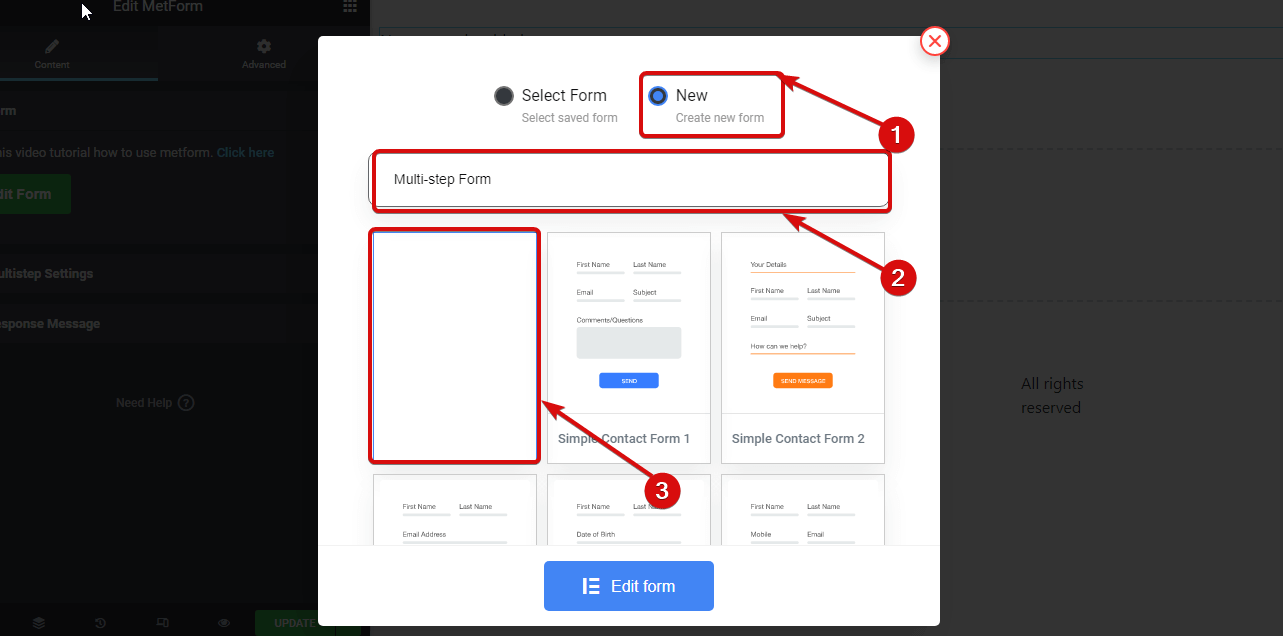 創建一個新的表格 MetForm