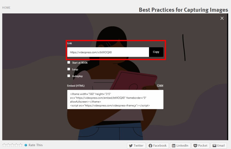 複製 WordPress.tv 視頻的鏈接。