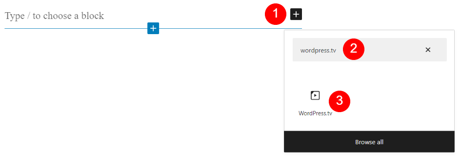 插入 WordPress.tv 嵌入塊。