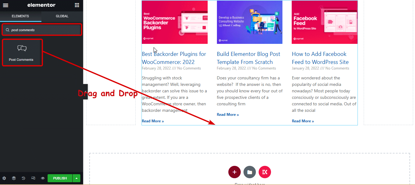 Elementor post commento widget pagina blog personalizzata elementor