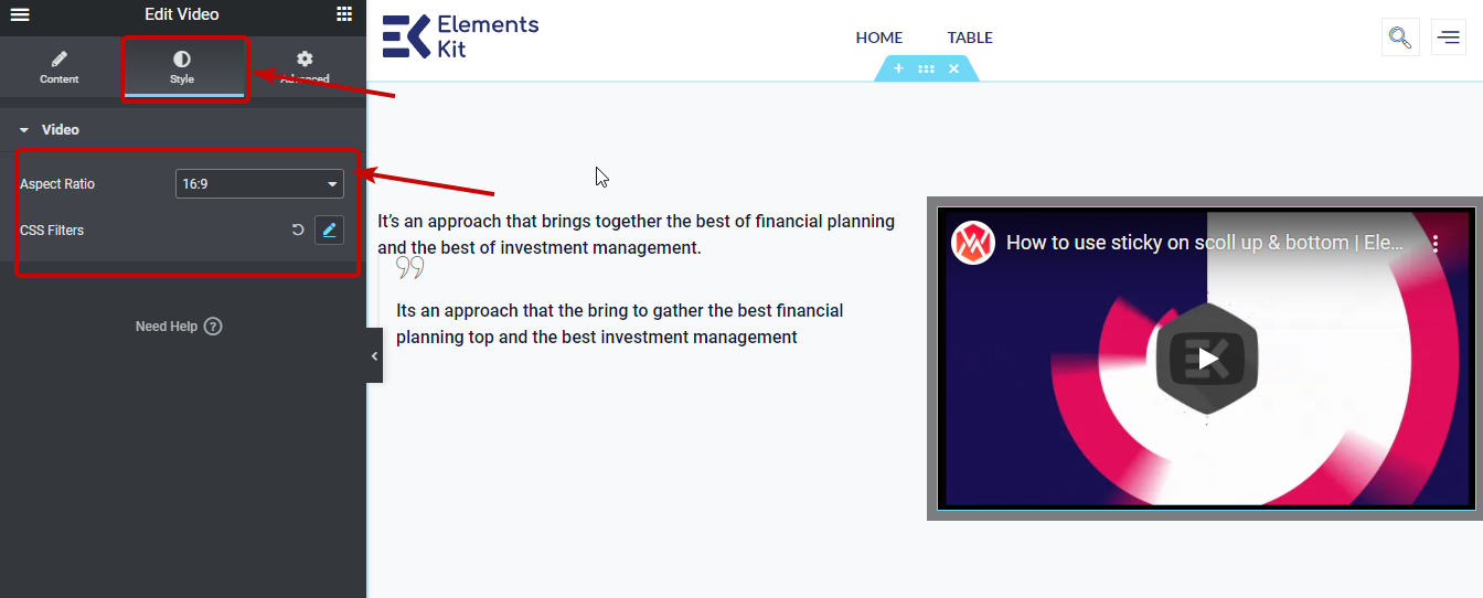 Elementor Video Widget 樣式設置在 Elementor 中添加粘性視頻