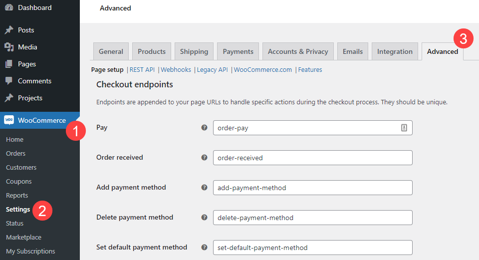 Woocommerce-Endpunkte