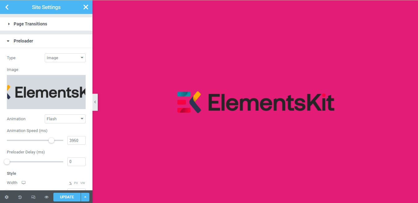Elementor 3.6 使用预加载器查看页面转换