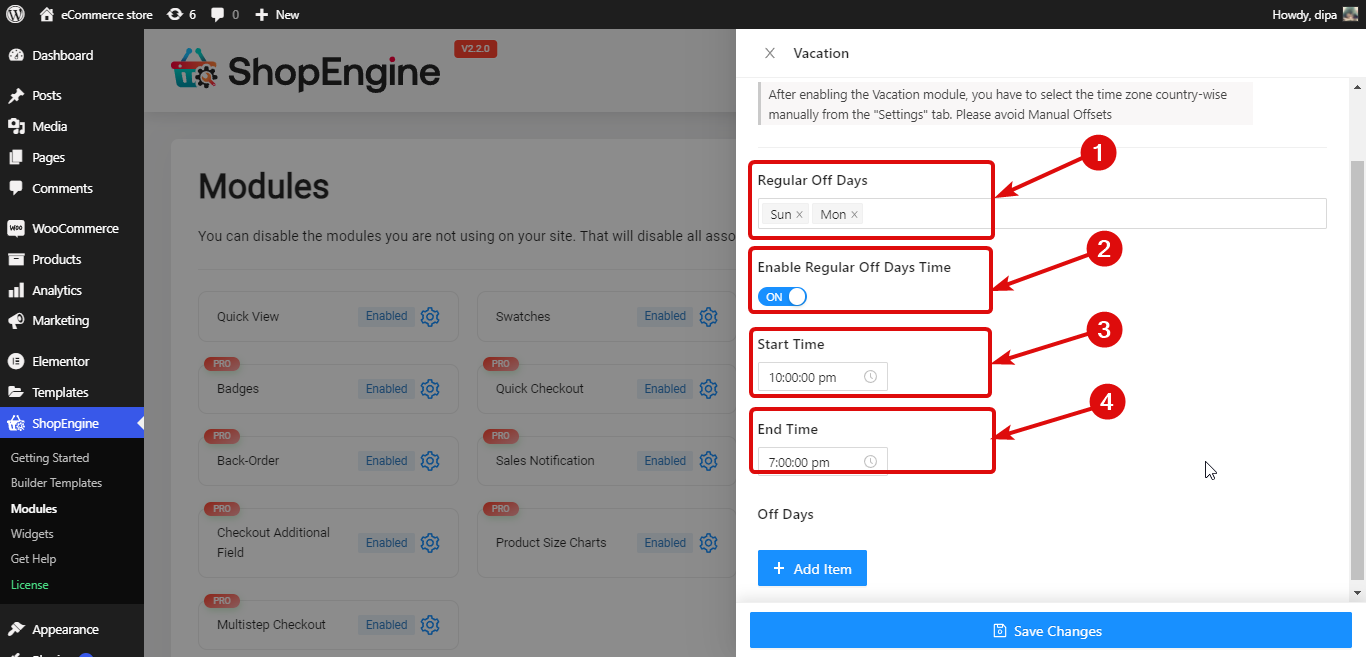 使用 ShopEngine 假期模塊創建定期休息日