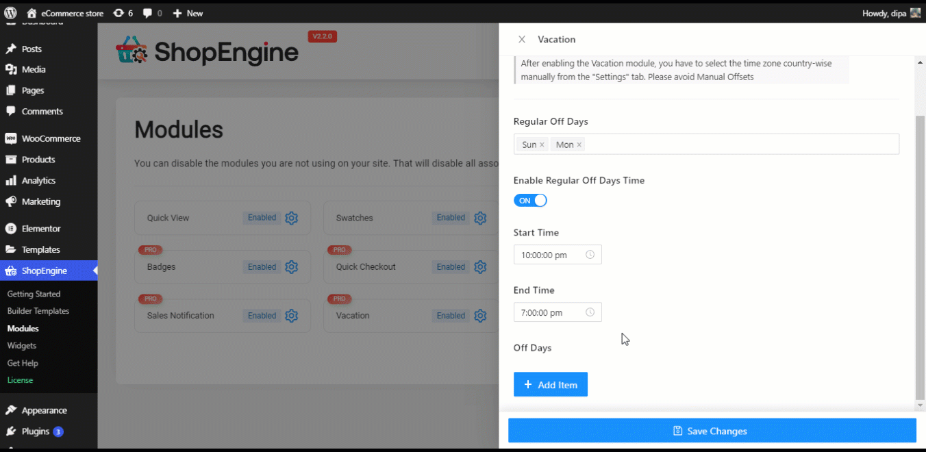使用 ShopEngine 假期模塊創建休閒休息日