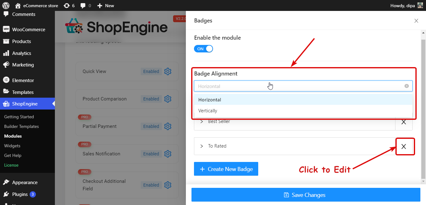 自定義 ShopEngine 徽章模塊