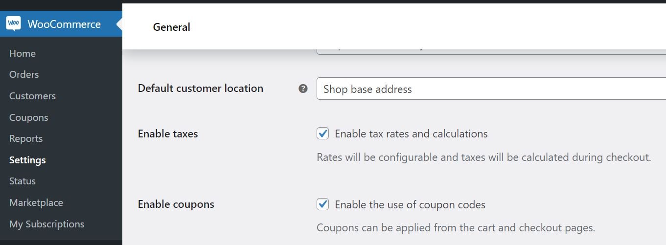 Opțiunea Activare taxe în WooCommerce
